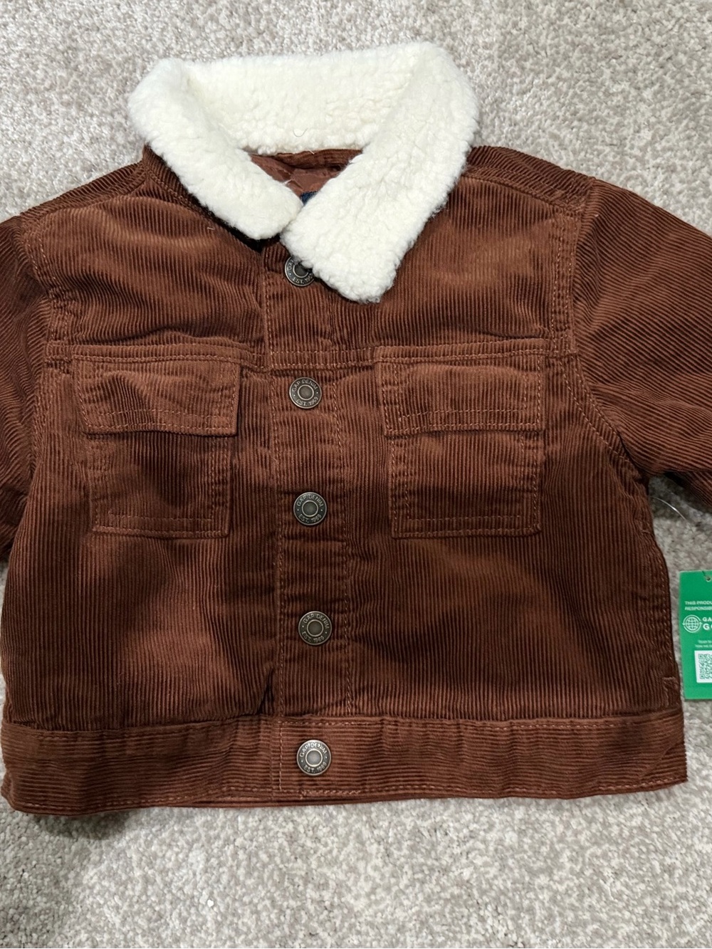 GAP Brown Corduroy Jacket with White Sherpa Collar toddler boy or girl